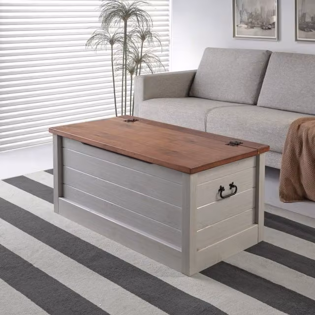 Mercers Furniture Cottage Wooden Solid Pine Blanket Box Ottoman Storage Chest in Grey