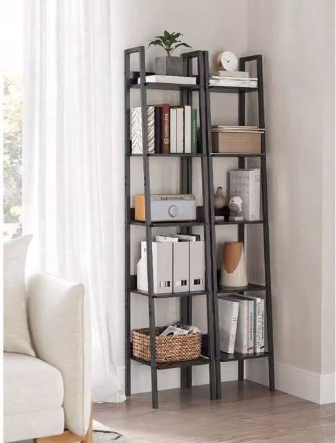 VASAGLE 5-Tier Industrial Ladder Bookshelf in Black, W: 30 cm, D: 30 cm, H: 170 cm