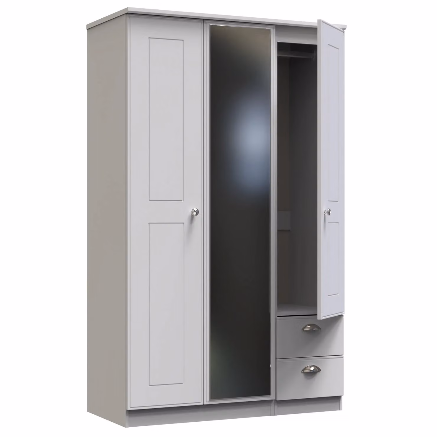 2 U Albert Triple Mirror and Drawer Wardrobe in Grey, Ready Assembled – 2