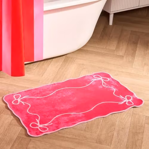 OHS Velvet Bow Bath Mat, Pink, W/D/H: 75 x 45 x 1 cm – 1
