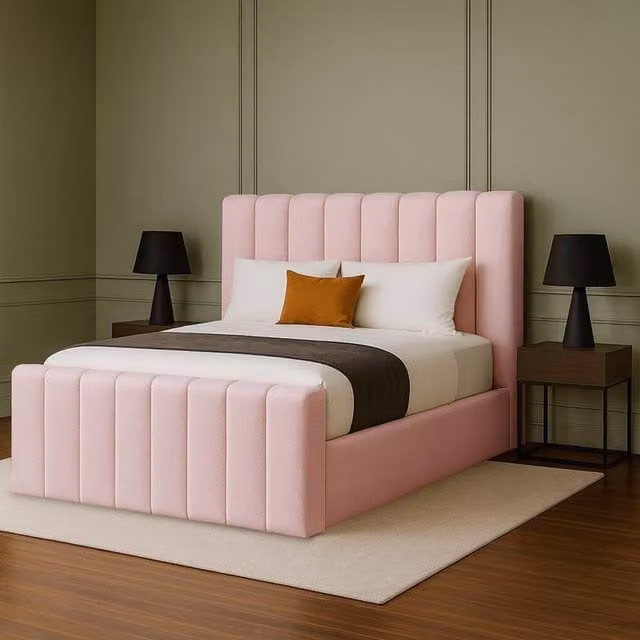 Desire Deco Selena Premium Upholstered Velvet Bed Frame in Pink, W/D/H: 120 x 200 cm