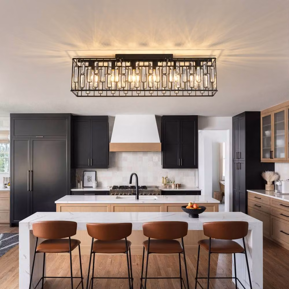 NIVOR Modern Black Rectangular Crystal Ceiling Light with 6 E27 Dimmable Lamps – 3