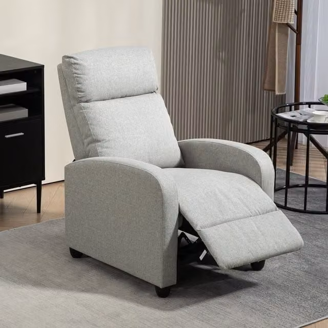 HOMCOM Manual Push Back Reclining Chair in Light Grey Linen Fabric