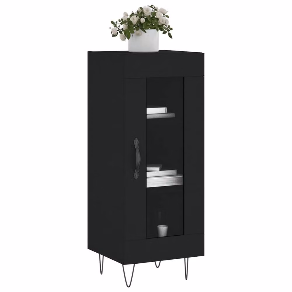 Berkfield Home Black Matt Sideboard with Glass Doors, W/D/H: 34.5 x 34 x 90 cm – 3