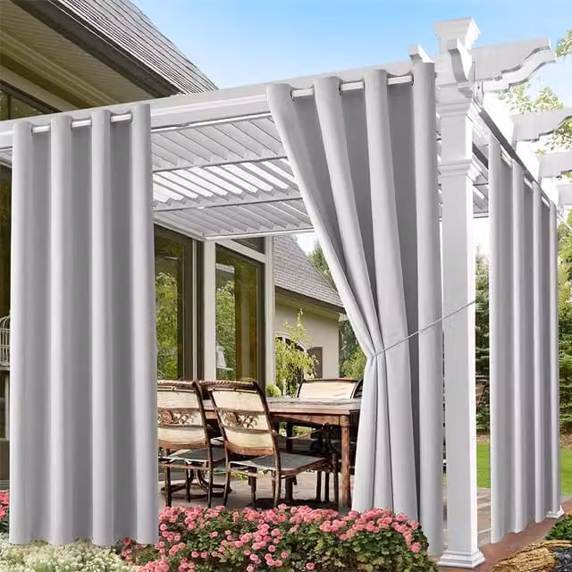 Garden Sanctuary Grey Waterproof Outdoor Patio Curtain with Eyelets, Height: 274 cm