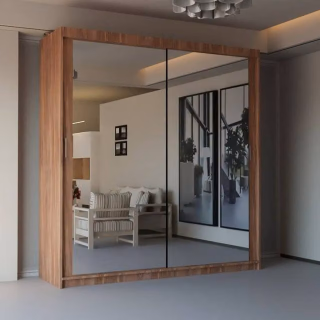 Sliding Wardrobes 4U Modern Double Sliding Door Wardrobe in Walnut, W 120 cm x H 217 cm
