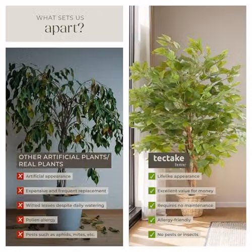 tectake Artificial Ficus Tree with Real Wood Trunk and Green Leaves, Height: 120 cm – 4