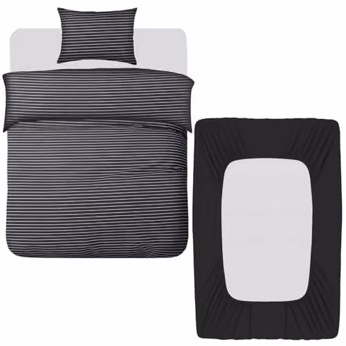 Grace 3 Piece Single Microfibre Duvet Cover Set with Matching Fitted Sheet in Black, Anthracite or Grey, W/D/H: 135 x 200 cm, 50 x 75 cm, 90 x 190 x 40 cm