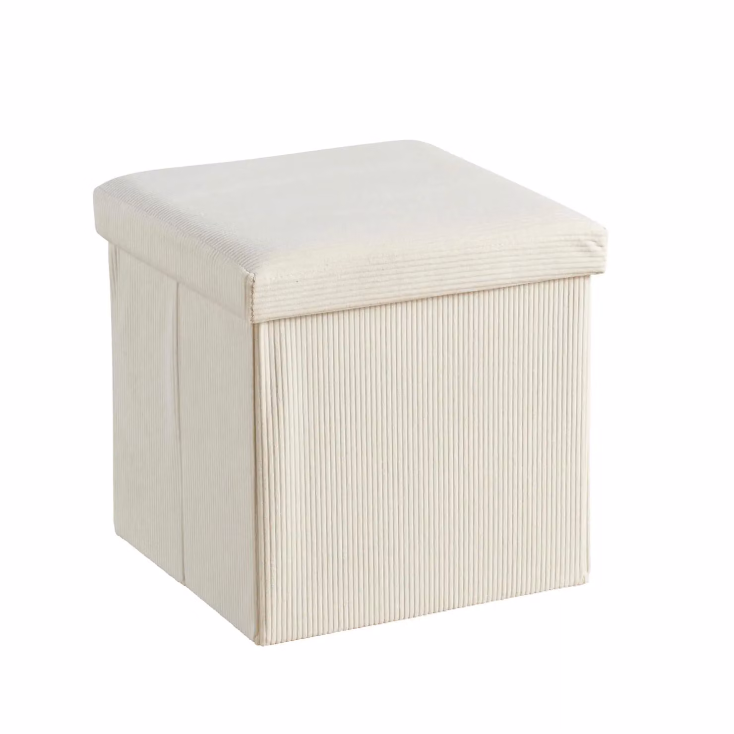 Home Source Corduroy Fabric Folding Ottoman Storage Chest in Cream, W/D/H: 38 x 38 x 38 cm – 2