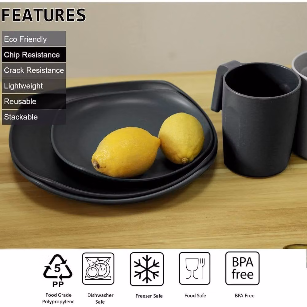 Greentainer Unbreakable Lightweight Plastic Dinnerware Set for 4 in Grey – 2