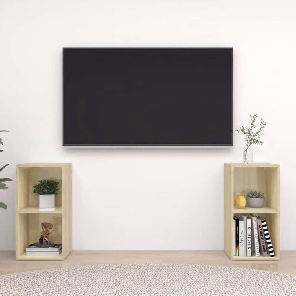 Berkfield Home Set of 2 Sonoma Oak TV Cabinets in Brown, W/D/H: 72 x 35 x 36.5 cm – 2