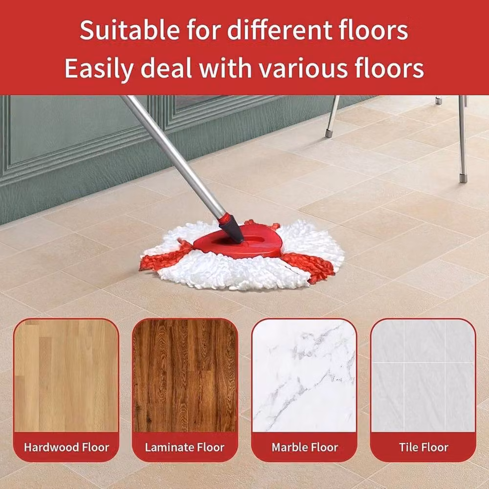 SPETLEK Spin Mop Head Replacement Set with Microfibre Handle Base in Red and White – 6