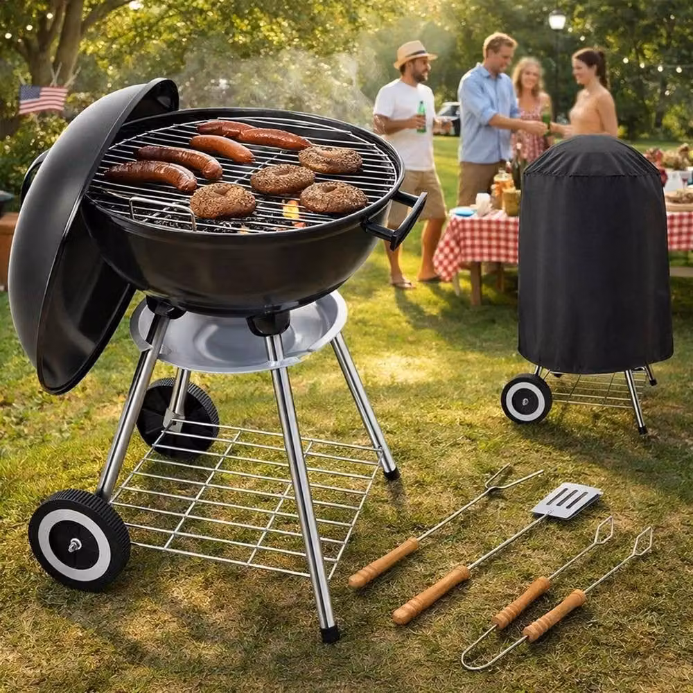 Havendro 18 inch Black Enamelled Steel Charcoal Kettle BBQ with Cover, Wheels and Tools Stand – 2