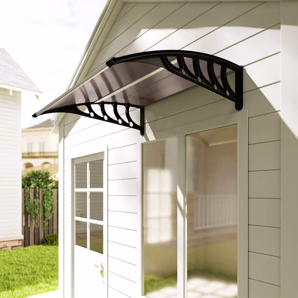 Rolipo Brown Aluminium Wall-Mounted Front Door Canopy Awning for Porch, W: 103 cm, D: 96.5 cm – 9