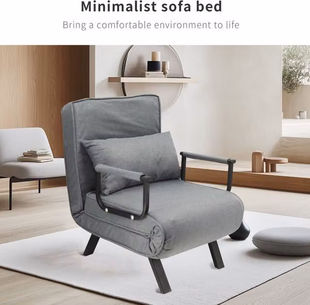 Hygrad Built to Survive 4 in 1 Foldable Single Sofa Bed Recliner with Pillow, Grey