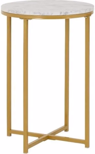 Seconique Dallas Round Marble Effect Side Table in White and Gold – 2