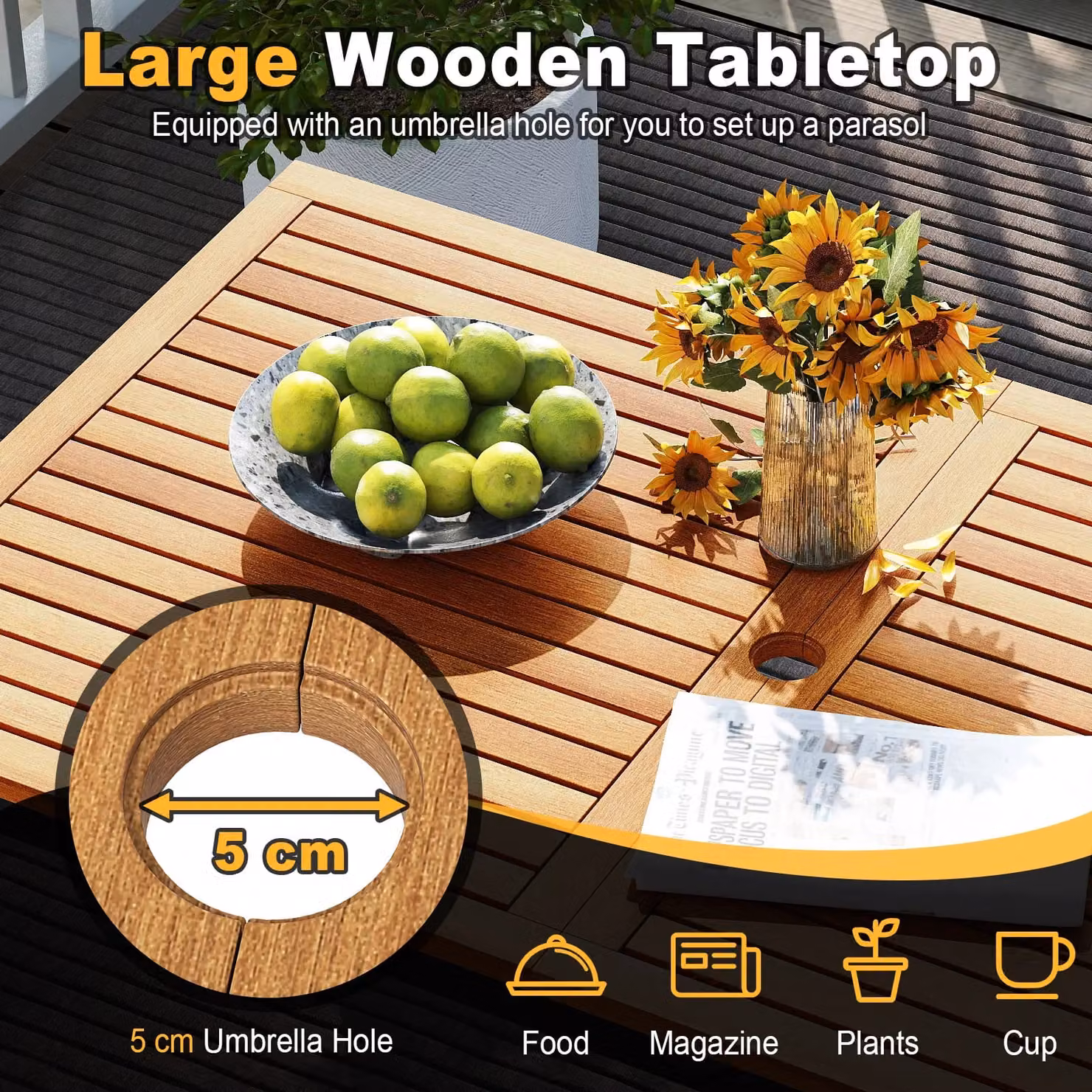 Gymax 4-Piece Modern Outdoor Patio Dining Set with White Metal and Oiled Acacia Wood – 5