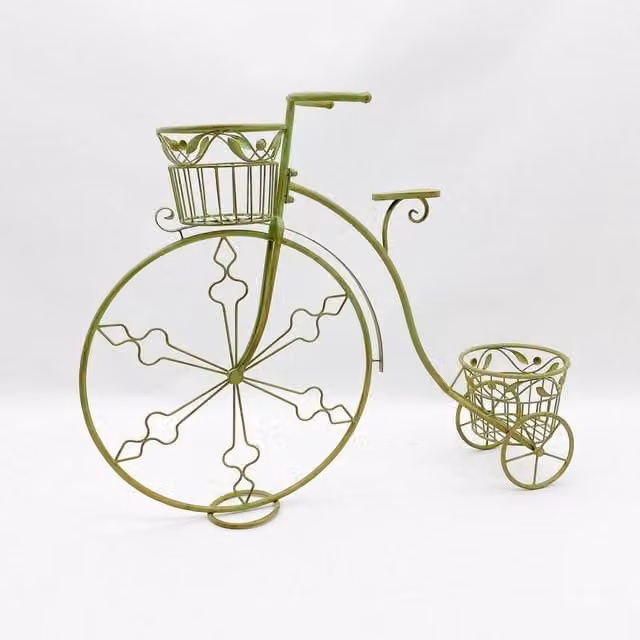 Minster Stylish Living Ltd Metal Bicycle Planter in Green, W107 x D26 x H87 cm