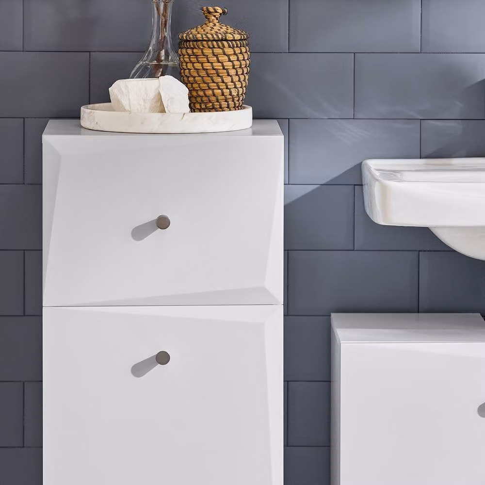 SoBuy Modern White Bathroom Laundry Cabinet with Soft-Close Hinged Doors and Internal Drawers – 3
