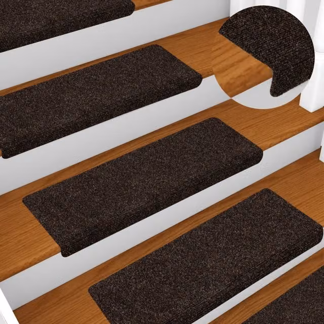 Berkfield Home 15 Piece Set of Self-Adhesive Needle Punch Stair Mats, Brown, W/D/H: 65 x 21 x 4 cm
