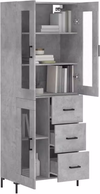 Berkfield Home Highboard in Concrete Grey with Glass Doors, W/D/H: 69.5 x 34 x 180 cm – 1