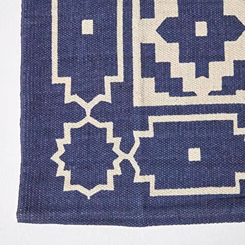 HOMESCAPES Halmstad Geometric Printed Hallway Runner, Blue and White, 100% Cotton, W: 66 cm, L: 200 cm – 3