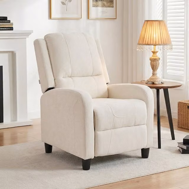 Livingandhome Single Fabric Recliner Chair in White Beige