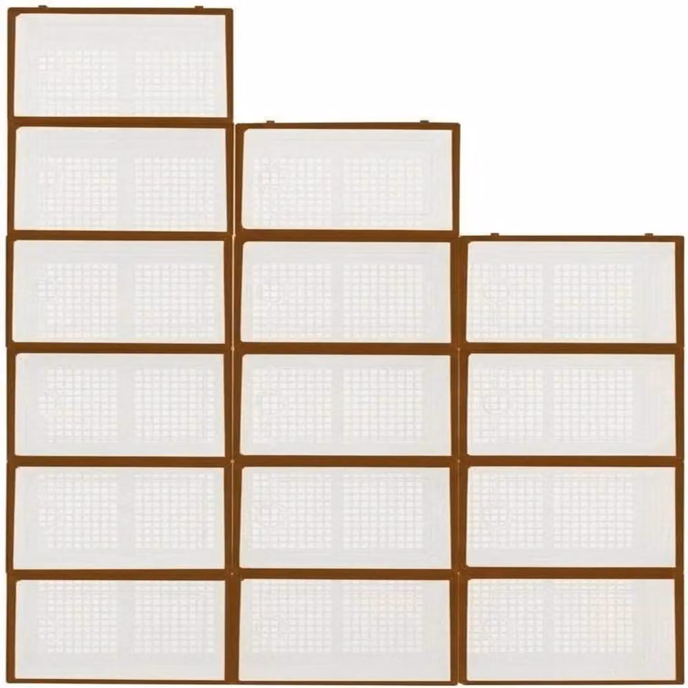 London Boutique 15-Piece Stackable and Collapsible Plastic Shoe Storage Boxes in Brown and Transparent – 2