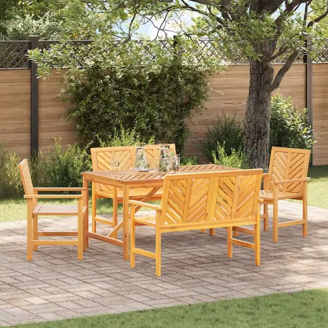 Berkfield Home 5 Piece Acacia Wood Garden Dining Set in Brown – 1