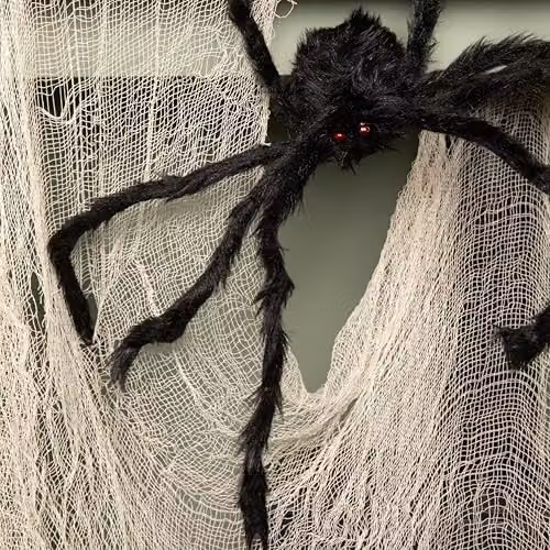 Samuel Alexander Black Furry Halloween Spider Decoration with Extendable Legs and Red Eyes – 6