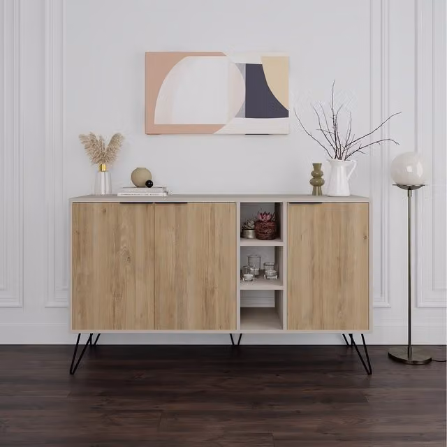 Decortie Clara Console Sideboard Display Unit in Sand, Brown and Oak