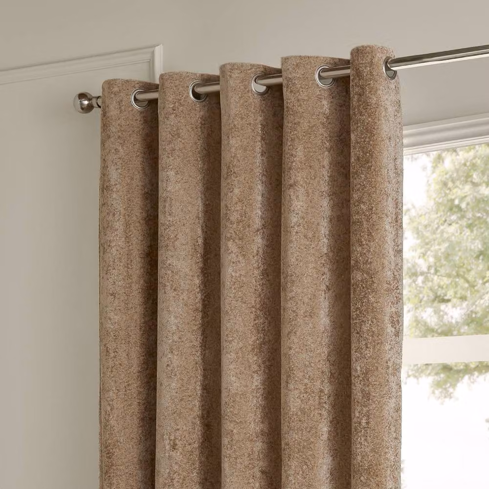 Paoletti Lustre Velvet Eyelet Curtain Pair in Beige, Width: 117 cm, Drop: 183 cm – 2