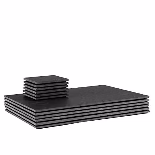 Argon Tableware Rectangle Slate Placemats and Coasters Set, Pack of 12, Black or Grey, W: 35 cm x D: 25 cm