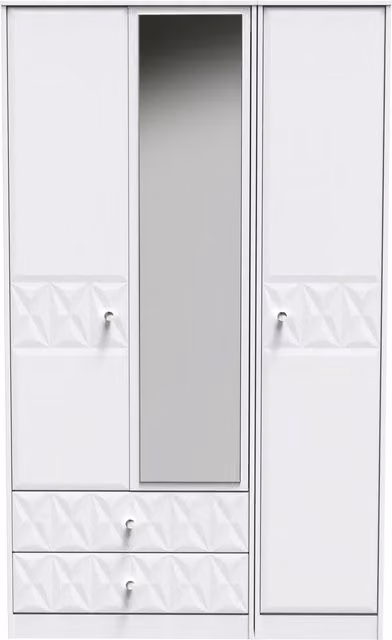 Ready Assembled 2 U Memphis Triple Mirror Wardrobe with 2 Drawers in White