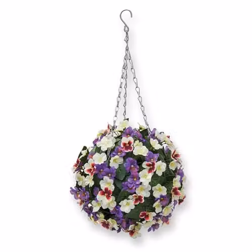Coopers of Stortford Gainsborough Artificial Pansy Hanging Floral Ball in Purple and Multicolour, Diameter: 29 cm – 2