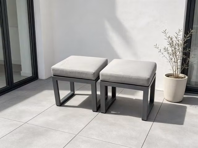 Fimous Set of 2 Aluminium Outdoor Garden Footstools in Dark Grey with Weather-Resistant Cushions