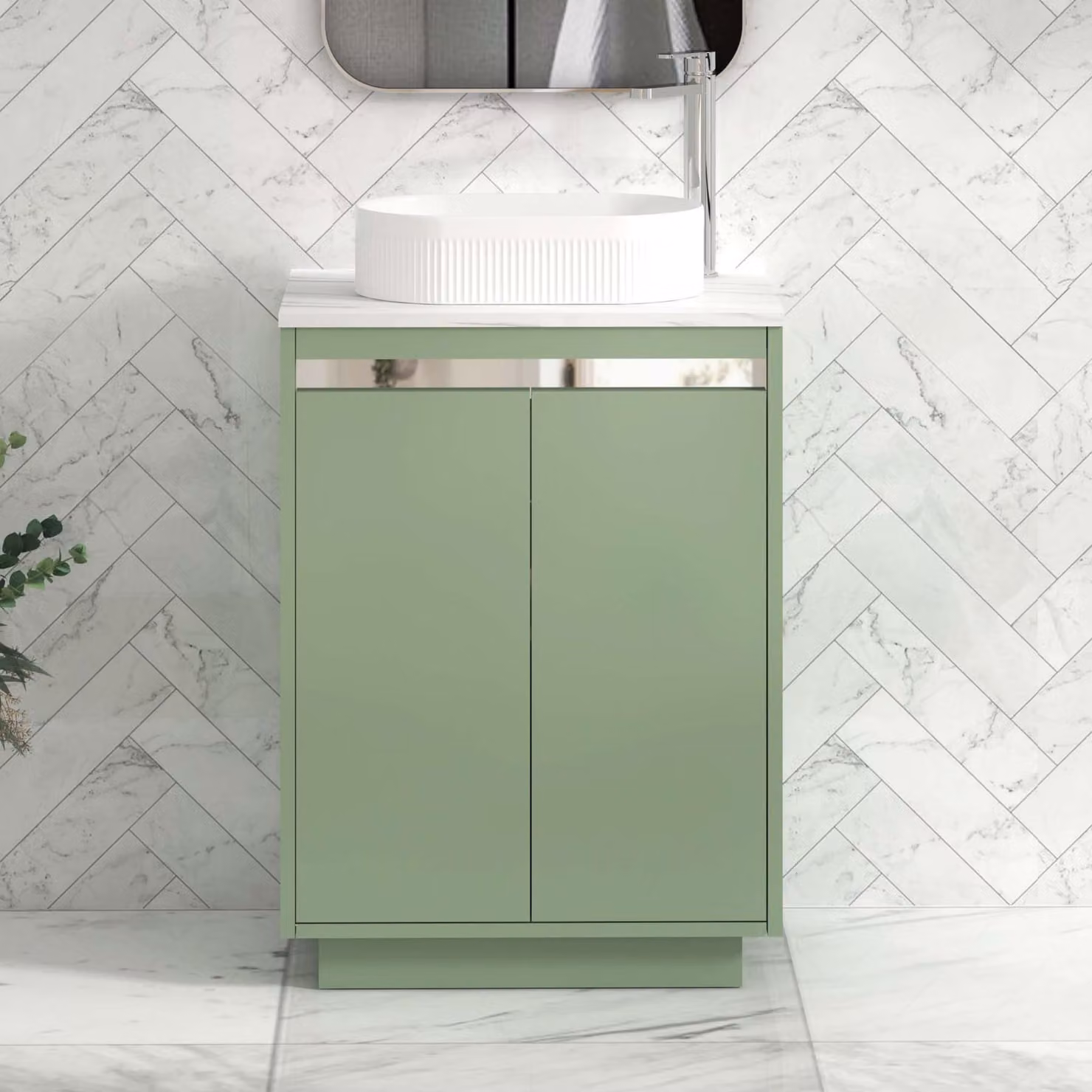 Royal Bathrooms Orion 800mm Mint Sage Floor Standing 2 Door Vanity Unit with Lyon Basin and Chrome Accent Trim