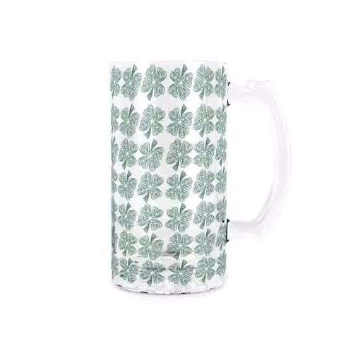 Purely Home St Patrick's Day Green Shamrocks Glass Beer Stein, 450 ml