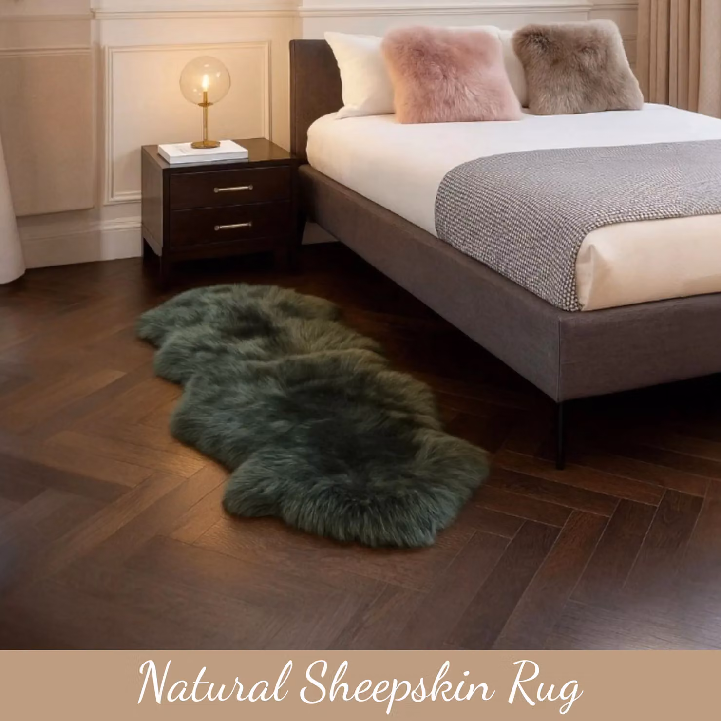 Infinity Leather Green Genuine Sheepskin Wool Rug, W: 180 cm, D: 60 cm – 4