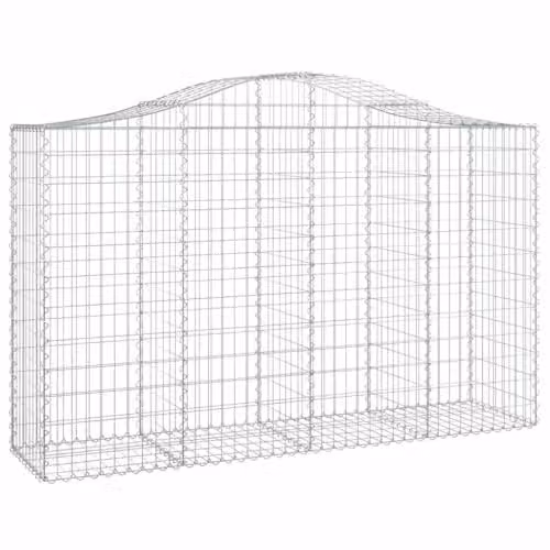 vidaXL Set of 10 Arched Gabion Baskets in Silver Galvanised Steel, W/D/H: 200 x 50 x 120/140 cm