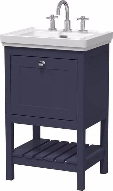 Balterley Blue 1 Drawer Bathroom Floor Vanity with 3 Tap Hole Fireclay Basin W: 53.1 cm