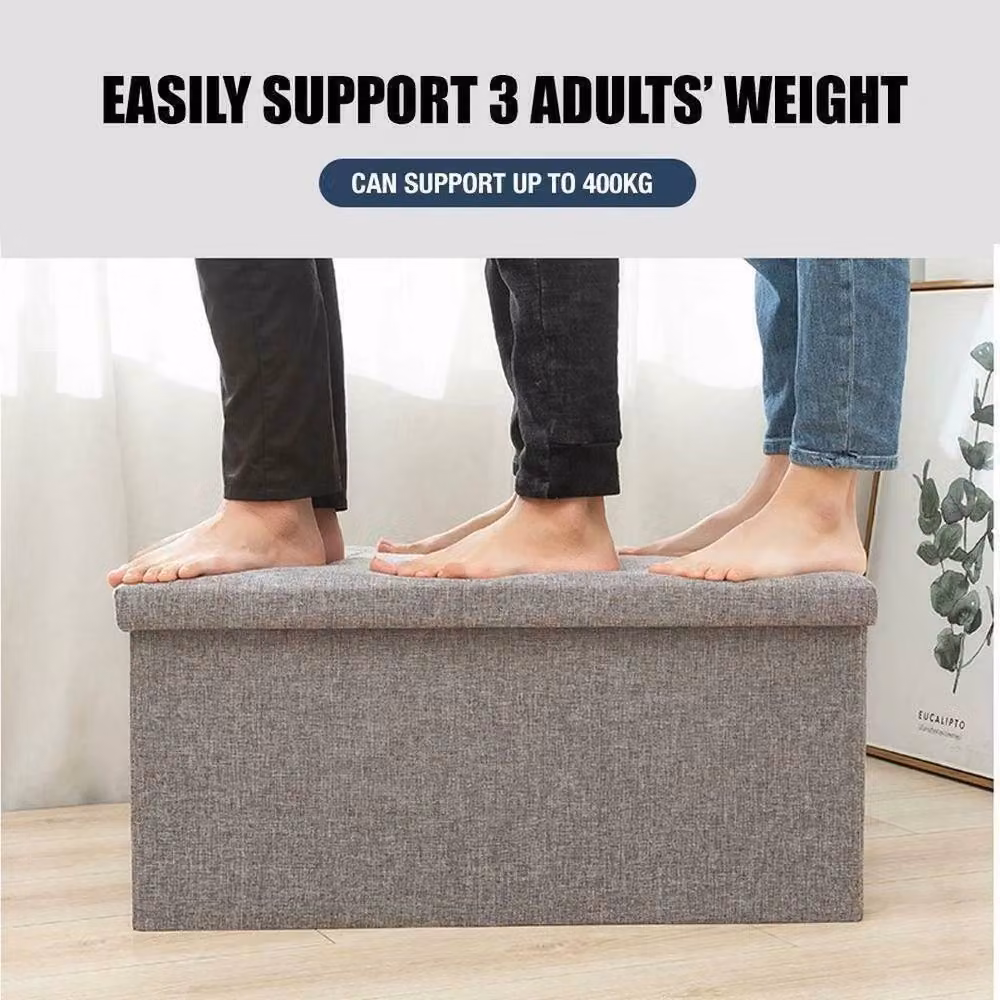 FLAVORA Multi Purpose Storage Ottoman Stool in Grey, W/D/H: 100 x 100 x 35 cm – 4