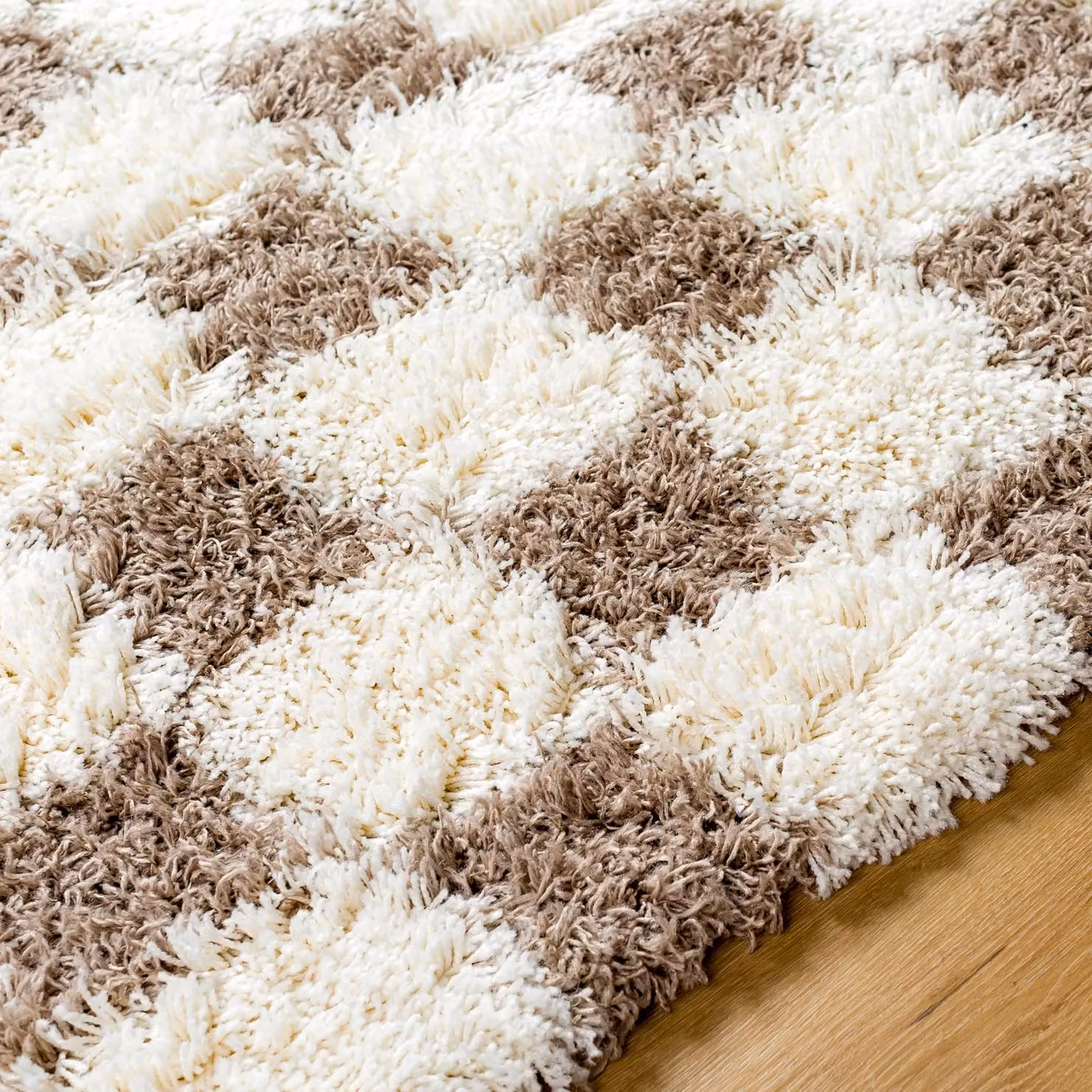 Livabliss Urban Checkerboard Shag Modern Plush Pile Living Room Rug in Brown, W: 160 cm, L: 220 cm – 3