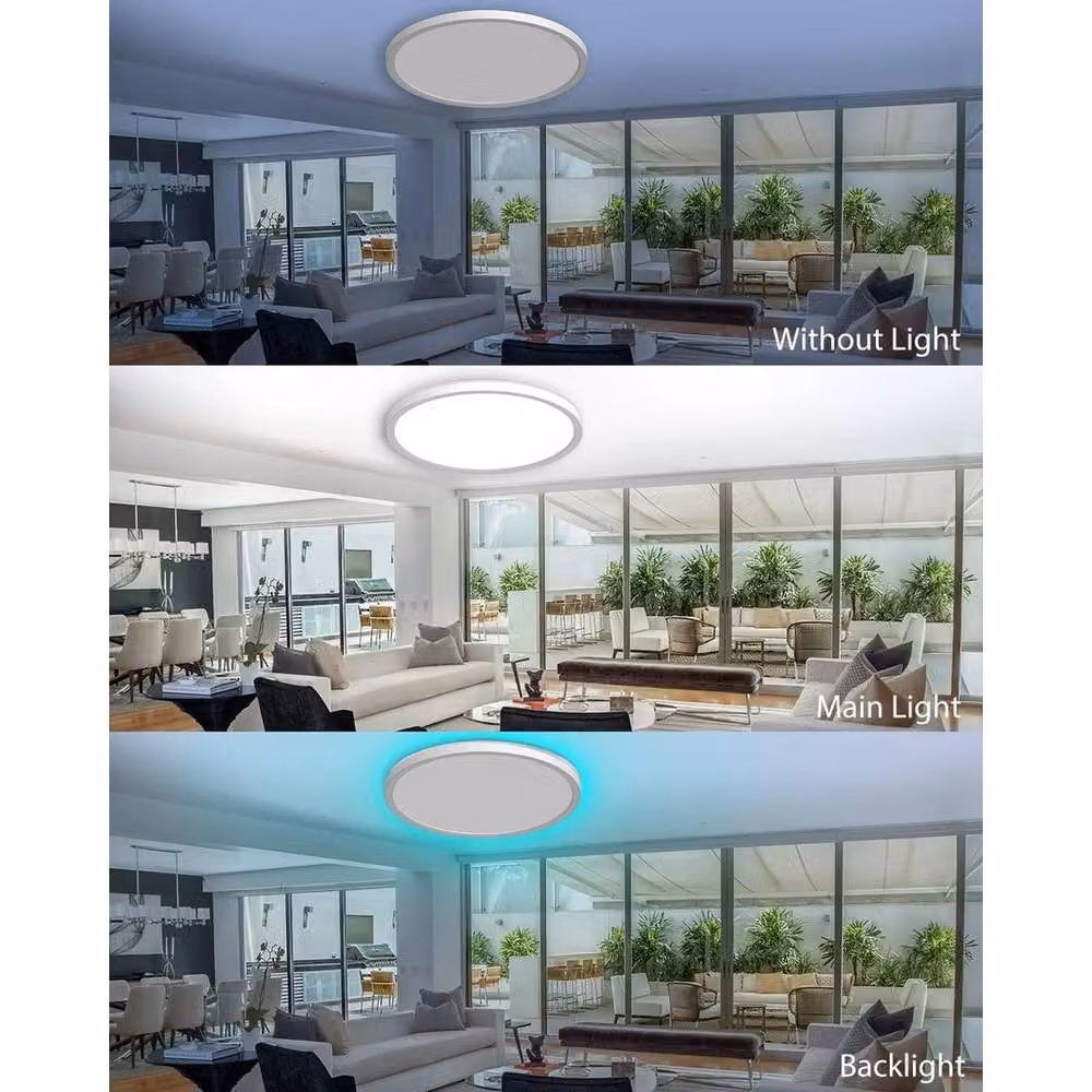 FLAVORA Round LED Ceiling Light and Downlight in White with Remote Control, Dimmable RGB, and Timer Function – 5