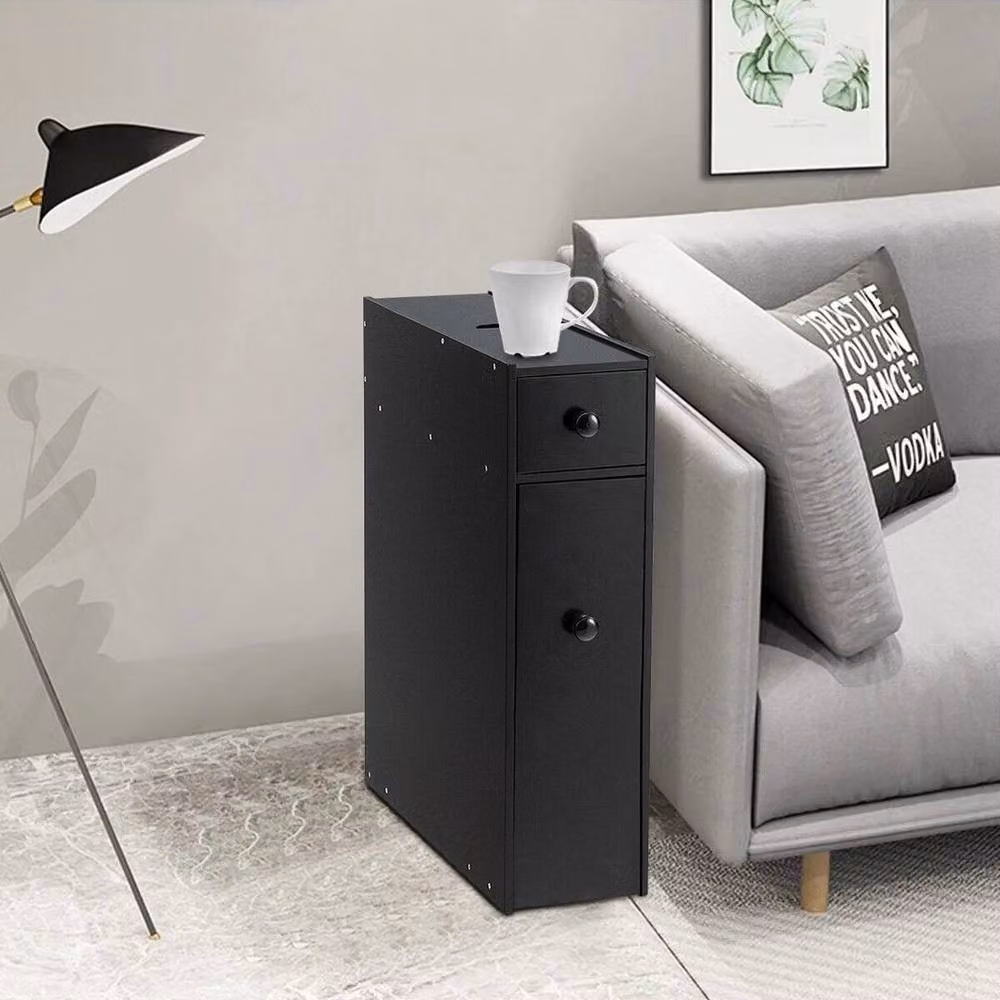 KORVIXA Slim Free Standing Wooden Storage Cabinet in Black, W/D/H: 15 x 15 x 100 cm – 3