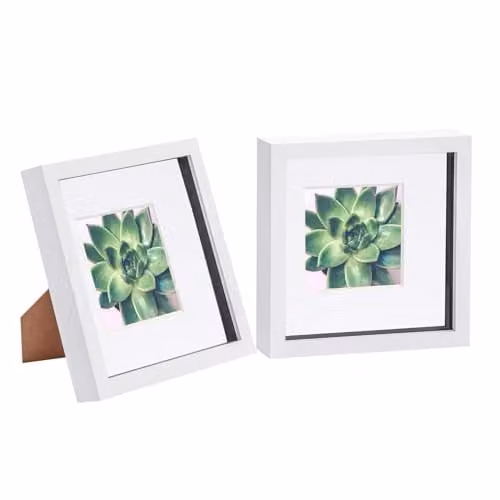 Nicola Spring 2 Piece Square 3D Shadow Box Photo Frame Set in White with Glass Aperture