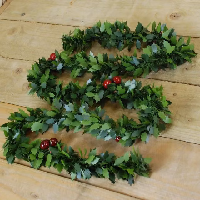 Samuel Alexander 2m Christmas Holly Garland with Red Berries in Green