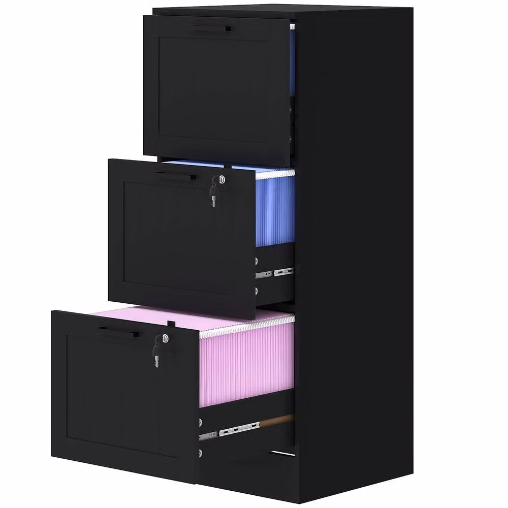 STILVORA 3 Drawer Metal Filing Cabinet with Lock, Black – 4