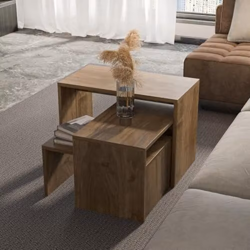 Decorotika Andro Set of 3 Nesting Coffee Tables in Brown