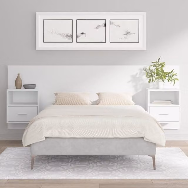 Berkfield Home White Engineered Wood Bed Headboard with Integrated Nightstands and Side Compartments W/D/H: 120 x 80 x 40 cm